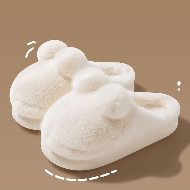  Pantoufles en coton et laine pour femmes en hiver, joli lapin d'intérieur, moelleux et chaud, avec coussinets d'orteils et sensation de marcher sur les excréments