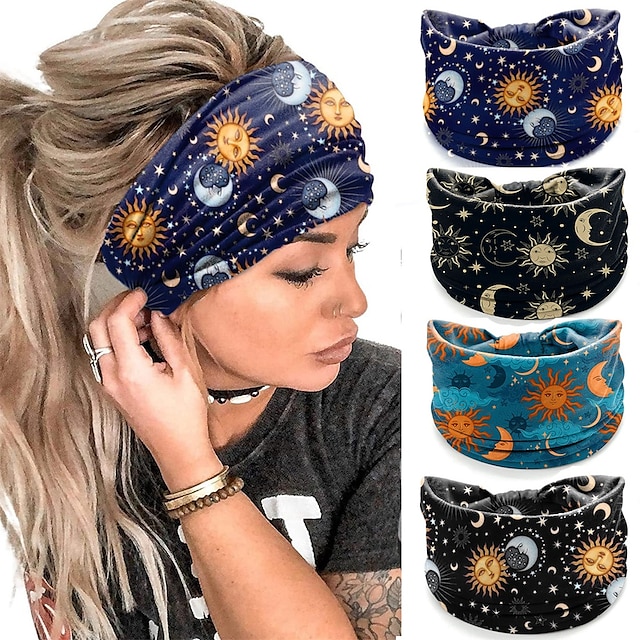 Diadema con estampado de cielo estrellado y Luna, banda para el pelo de ala ancha personalizada con patrón personalizado, diadema para ejercicio de yoga y fitness