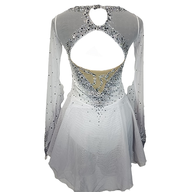 Figure Skating Dress Women's Girls' Dancewear Mesh Spandex Patchwork Thumbhole Stretchy Crystal/Rhinestone Skating Dress