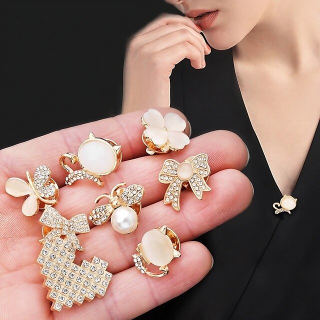  5Pcs Top Grade Cute Bow-knot Cat Brooch Pin For Women Girl Opal Rhinestone Sunflower Butterfly Brooch Small Badges Clothing Hats Bag Accessorie