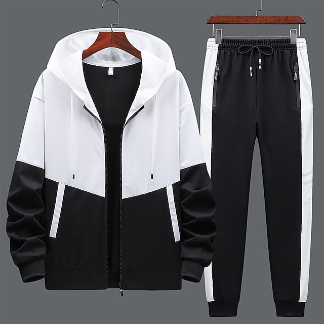  Men's Tracksuit Sweatsuit 2 Piece Athletic Winter Long Sleeve Thermal Warm Breathable Soft Fitness Running Jogging Sportswear Activewear Color Block White Yellow Red