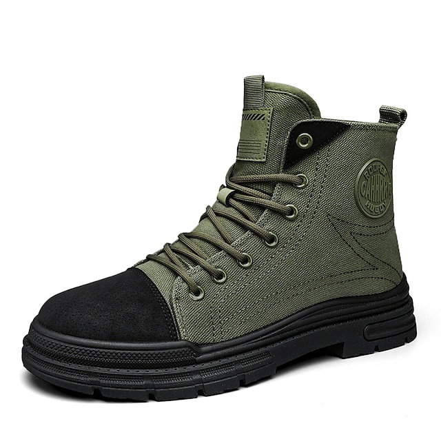  Men's Boots Work Boots Walking Sporty Outdoor Canvas Cloth Height Increasing Booties / Ankle Boots Lace-up Black Army Green Khaki Fall Winter