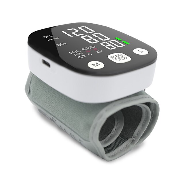  Nuevo monitor led de presión arterial de muñeca, pantalla LCD grande, esfigmomanómetro recargable con transmisión de voz en inglés, tonómetro, monitor de presión arterial