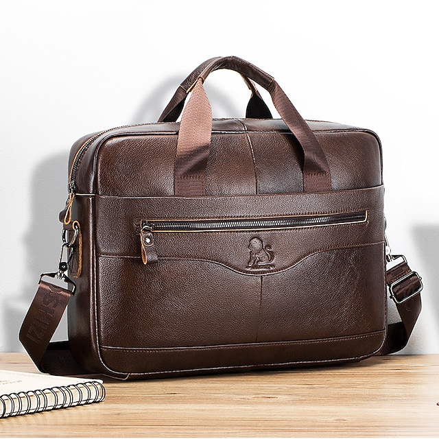 Laptop Bags With Multiple Pockets Premium Brown Leather Briefcase - Elegant Business Laptop Bag with