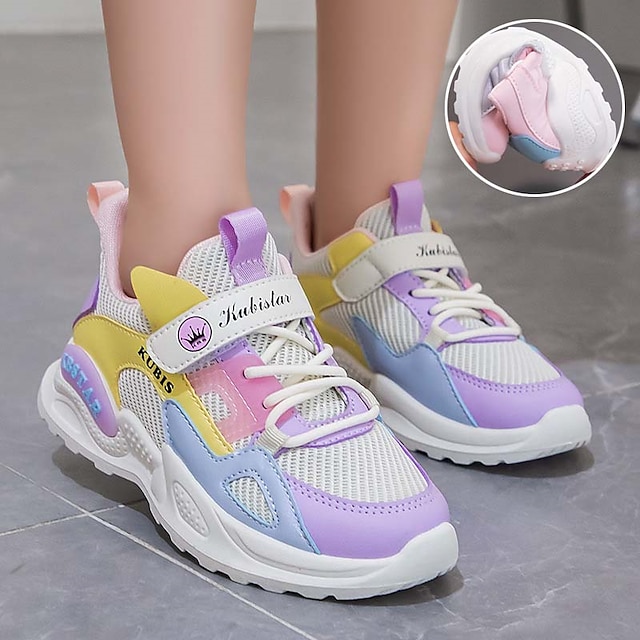  Boys Girls' Sneakers Daily Casual Breathable Mesh PU Noctilucent Non-slipping Big Kids(7years +) Little Kids(4-7ys) School Walking White Pink Purple Summer Spring Fall