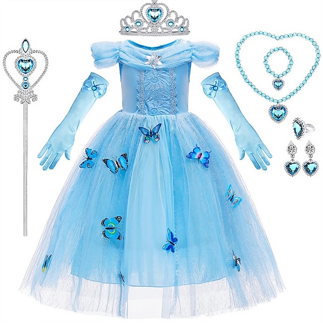  Frozen Princesa Elsa Vestido de niña de las flores Disfraz de fiesta temática Vestidos de tul Chica Cosplay de película Cosplay Víspera de Todos los Santos Azul 1 Azul Azul cielo Víspera de Todos los