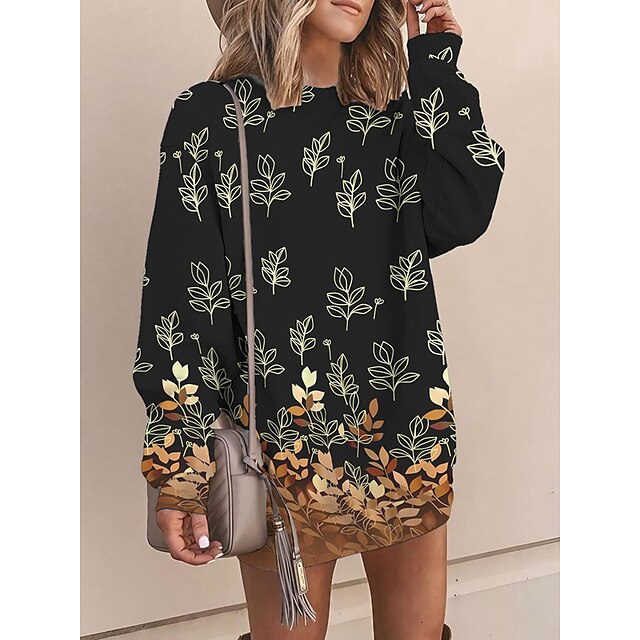  Women's Casual Dress Sweatshirt Dress Warm Fashion Mini Dress Crew Neck Outdoor Vacation Going out Floral Print Loose Fit Yellow Pink Blue S M L XL XXL