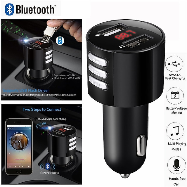  Bluetooth אלחוטי 5.0 רכב FM משדר נגן מוסיקה mp3 מתאם רדיו aux מטען USB כפול ערכות דיבורית לרכב