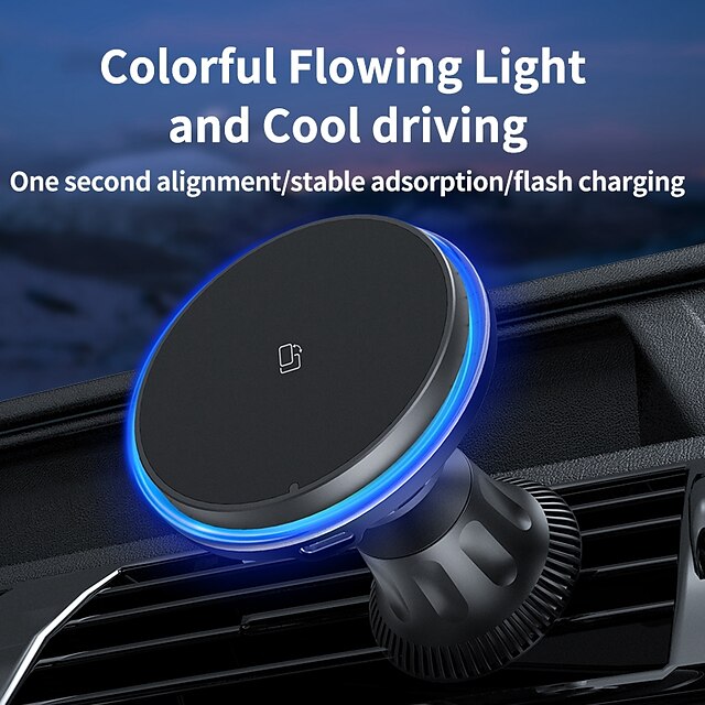  Bil Vent Phone Mount LED Lys Justerbar Magnetisk Telefonholder til Bil Kompatibel med Alle mobiltelefoner Tilbehør til mobiltelefoner