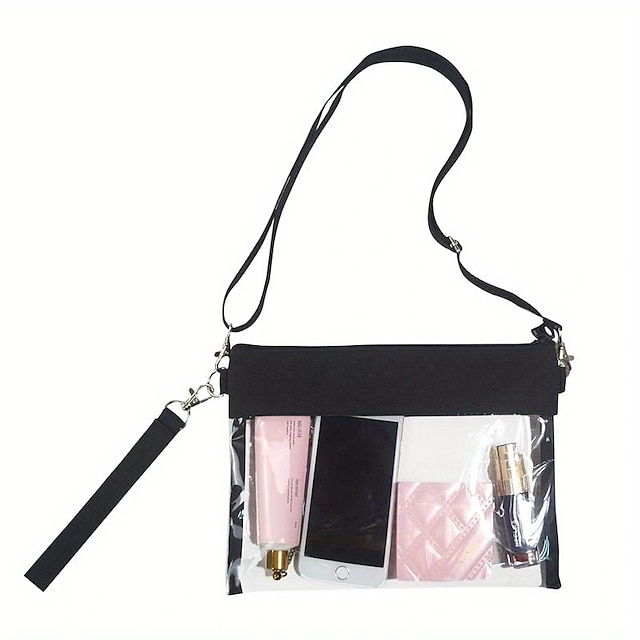  bolsa crossbody em pvc transparente, bolsa clutch aprovada pelo estádio da moda, bolsas à prova d'água com pulseira