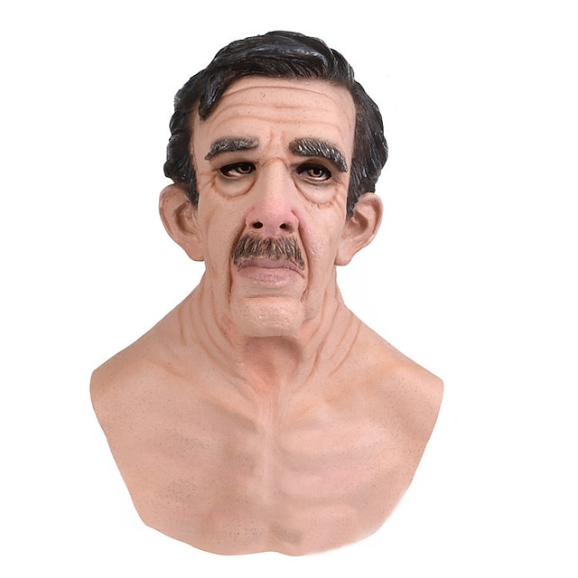 Halloween Mask Realistic Old Man Mask Creepy Human Latex Mask, Scary