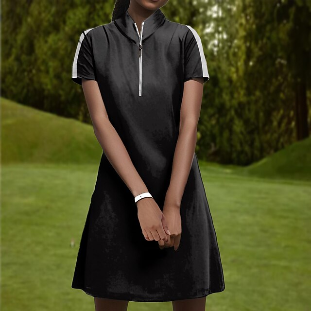 2023年 女性用 テニスドレス ゴルフドレス 高通気性 速乾性 吸汗性 半袖 テニスの服装 テニスウェア レギュラー ジッパー 純色 夏