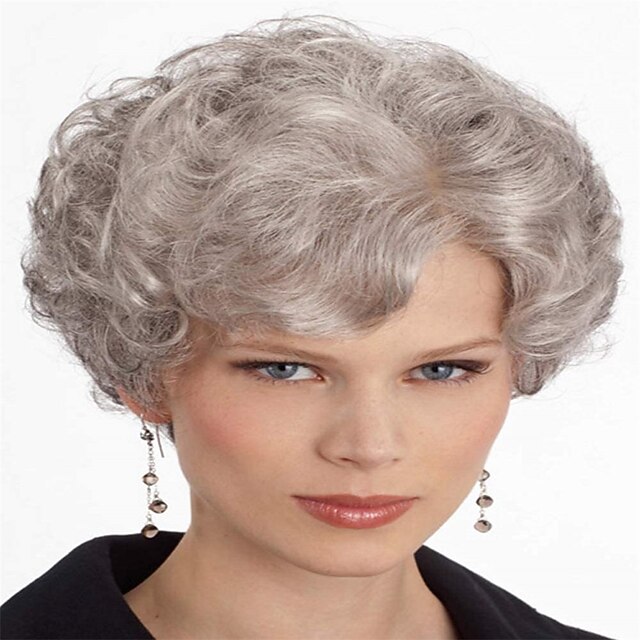 Short Gray Curly Wigs for White Women Pixie Cut Grey Wigs Natural