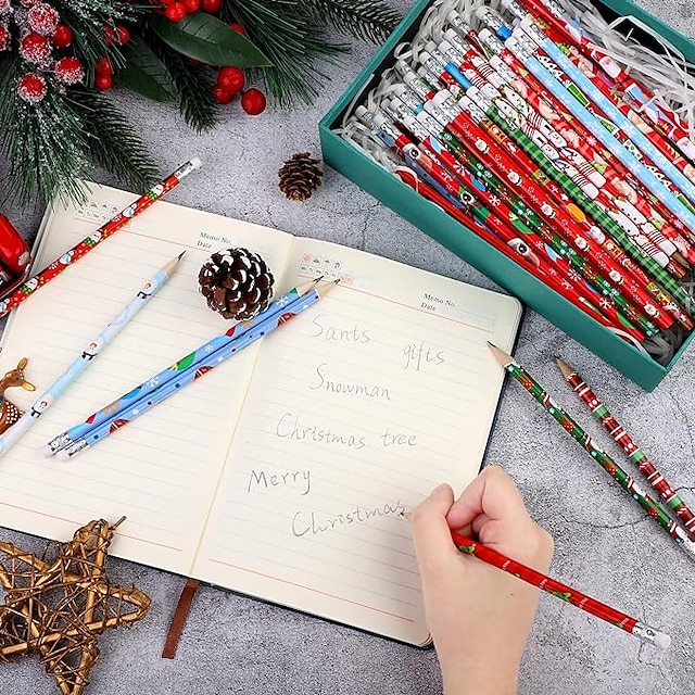  قطعة واحدة من أقلام الرصاص اللطيفة ذات الغلاف الخشبي لعيد الميلاد من كاواي، قلم جرافيت مضاد للكسر لكتابة الطلاب ورسم وصياغة اللوازم المدرسية، هدية العودة إلى المدرسة