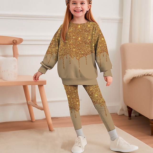  Voor meisjes 3D Kleurgradatie Sweatshirt- en leggingset Set Lange mouw 3D-afdrukken Herfst Winter Actief Modieus Dagelijks Kinderen 4 jaar + Strakke ronde hals Buiten Vakantie Afspraakje Normale