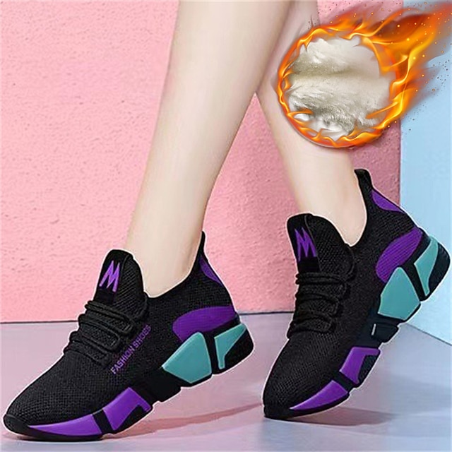  Women's Sneakers Comfort Shoes Outdoor Daily Color Block Winter Flat Heel Sporty Casual Comfort Running Mesh PU 8-1 plus velvet red 8-1 single shoes black purple 8-1 single shoes colorful red