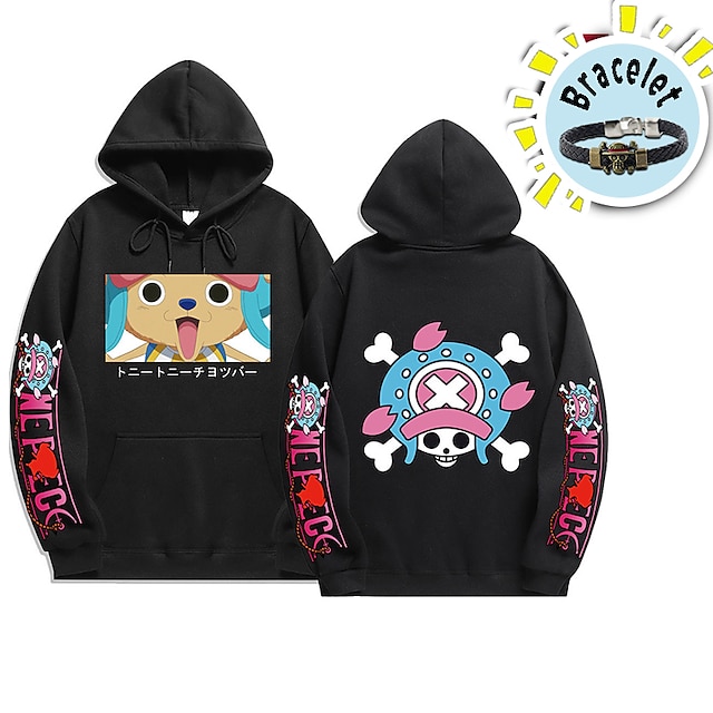  One Piece Tony Tony Chopper Hoodie Anime Cartoon Anime Front Pocket Graphic Hoodie For Men's Women's Unisex Adults' Hot Stamping 100% Polyester with Bracelet