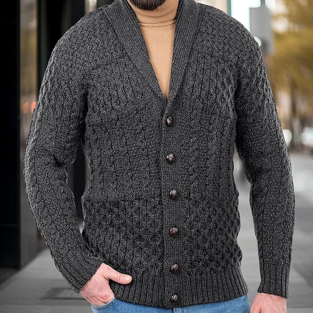  Men's Sweater Cardigan Sweater Cable Knit Knitted Regular Shawl Collar Plain Daily Wear Going out Warm Ups Modern Contemporary Clothing Apparel Winter Green Dark Blue M L XL