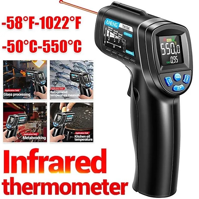  1 pz -50c-550c (-58f-1022f) termometro digitale a infrarossi senza contatto pistola misuratore di temperatura schermo LCD piromete (senza batteria)
