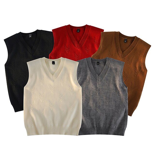 Men's Sweater Vest Pullover Sweater Jumper Jumper Ribbed Knit Regular Knitted Plain V Neck Modern Contemporary Work Daily Wear Clothing Apparel Winter Black White S M L4