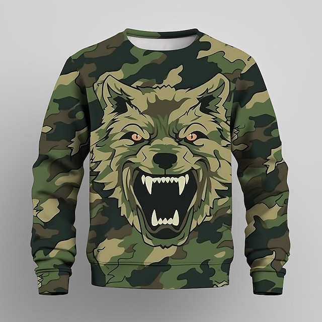  Jongens 3D Wolf camouflage Sweatshirt Pullover Lange mouw 3D-afdrukken Herfst Winter Modieus Streetwear Stoer Polyester Kinderen 3-12 jaar Buiten Casual Dagelijks Normale pasvorm