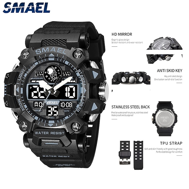  Men Watches Quartz SMAEL Brand Original Wristwatches 50M Waterproof Wristwatch Time Alarm Clock 8078 Sport Watch Military Army