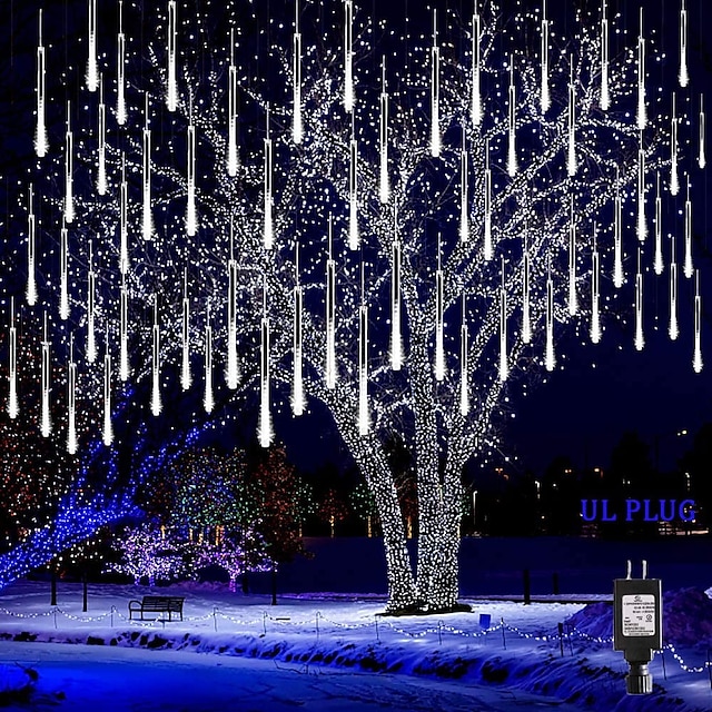  Lumières de Noël en plein air, pluie de météores, lumières de pluie tombantes, 80 cm, 8 tubes, 576 LED, lumières en cascade de glaçons pour arbre de Noël, décoration d'Halloween, fête de mariage