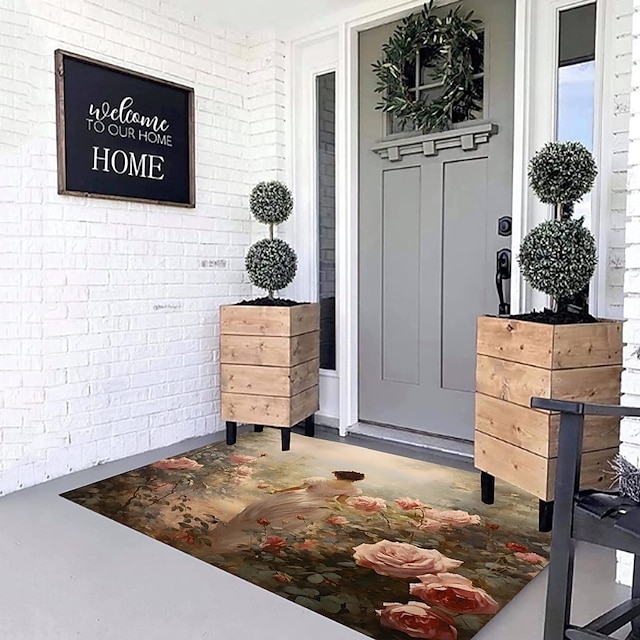  ציור שמן פרחוני מחצלת דלת מחצלות שטיחים שטיחים שטיחים למטבח מחצלת החלקה עמידה בשמן שטיח שטח פנים חיצוני עיצוב חדר שינה חדר רחצה שטיח כניסה שטיח