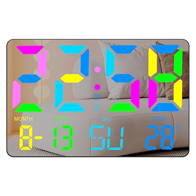 Color Large Font Alarm Clock LED Clock Bedside Clock Large Screen Electronic Clock Wall Clock