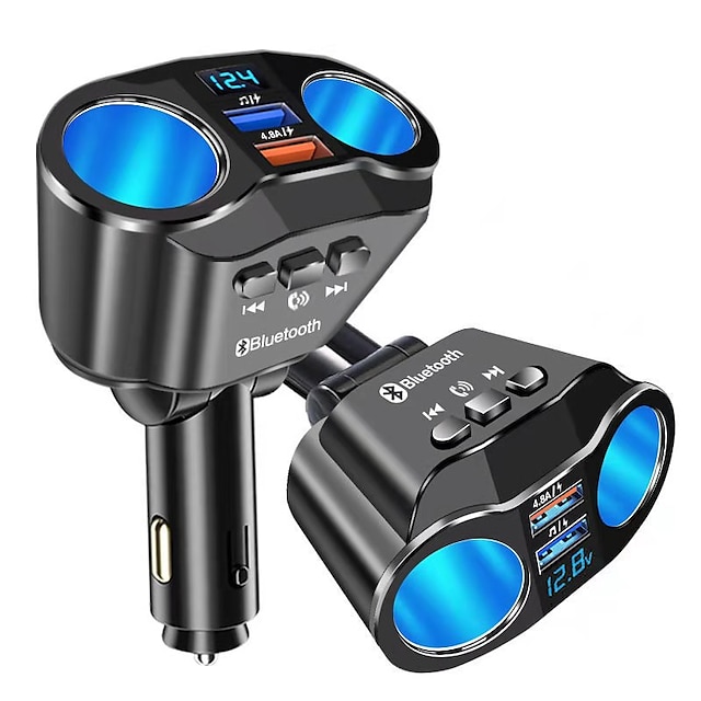  New Bluetooth 5.0 Dual USB Fast Charger 2 Ways Car Cigarette Lighter Socket Car Chargers Splitter Adapter 4.8A Car Phone Charger