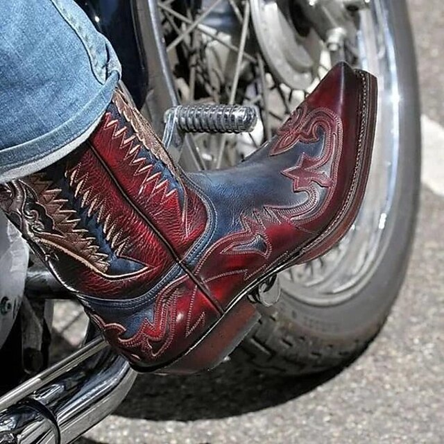 Men S Black Western Cowboy Boots Motorcycle Boots With Eagle Embroidery   Rvrvwt1695723854992 