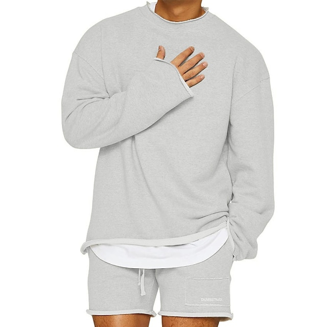  Men's Sweatshirt Pullover Black White Light Grey Crew Neck Solid Color Casual Going out Streetwear Cool Casual Winter Spring &  Fall Clothing Apparel Hoodies Sweatshirts  Long Sleeve