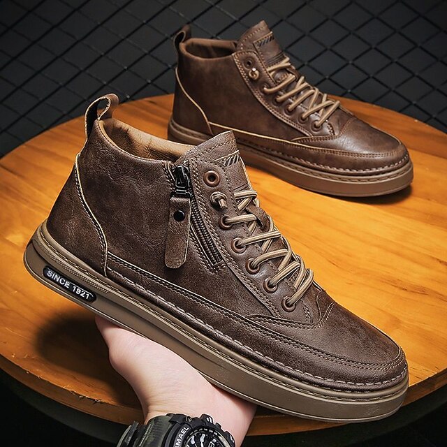 Men’s Brown Faux Fur Lined Leather Winter Boots Size 11 Lace Up House of Léon LEON Faux Fur Chocolae Brown Suede Platform Lug Sole Women main image 4