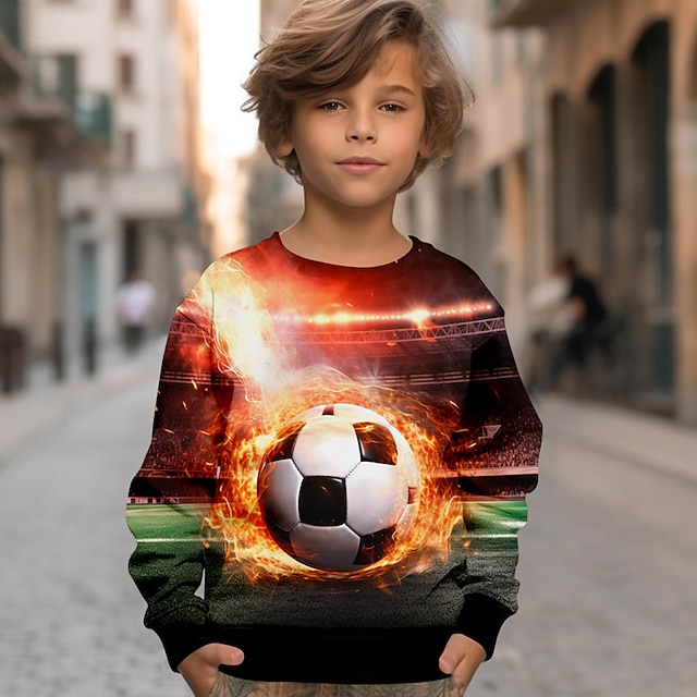  Pojkar 3D Fotboll Tröja Pullover Långärmad 3D-tryck Höst Vinter Mode Streetwear Häftig Polyester Barn 3-12 år Utomhus Ledigt Dagligen Normal