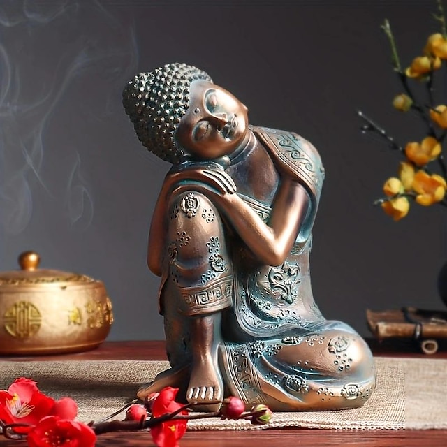  眠っている仏像 - 家の装飾と宗教的実践のための樹脂彫刻
