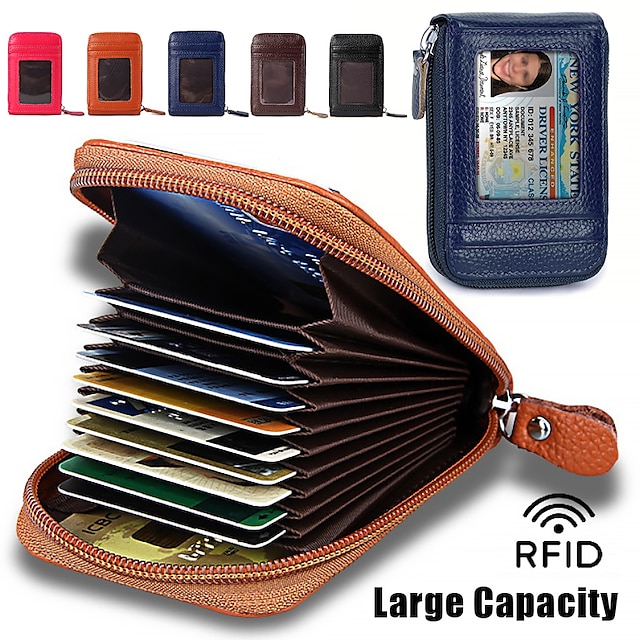  Men's Women's Wallet Credit Card Holder Wallet PU Leather Outdoor Shopping Daily Zipper Large Capacity Lightweight Durable Solid Color Black Navy Blue Brown