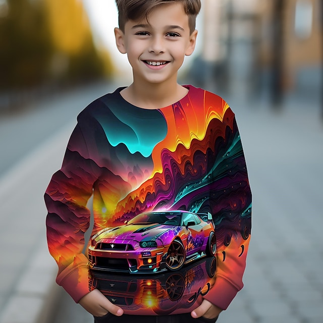  chlapci 3d mikina do auta pulovr s dlouhým rukávem 3D tisk podzim zima móda streetwear cool polyester děti 3-12 let venkovní ležérní denní regular fit