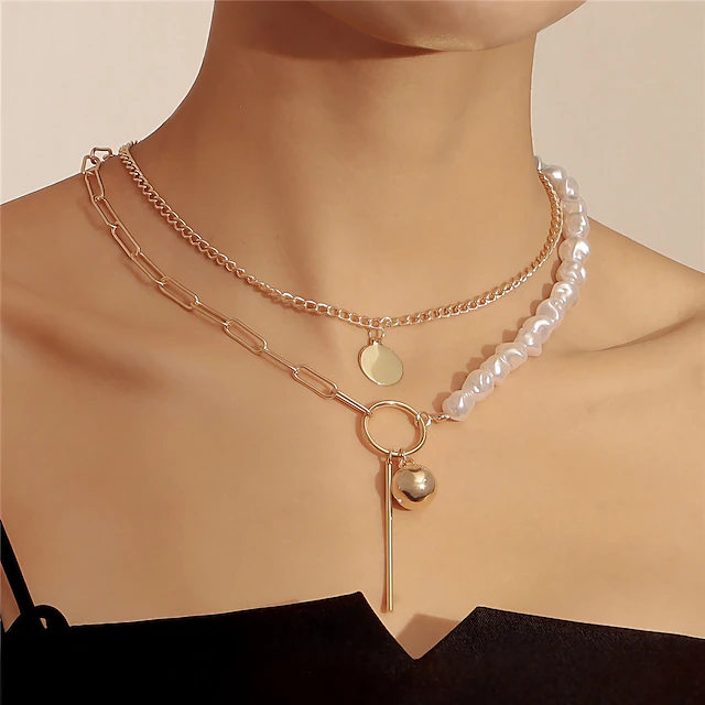 1PC Pendant Necklace For Women's Pearl Wedding Party Evening Imitation Pearl Alloy Double Layered 10