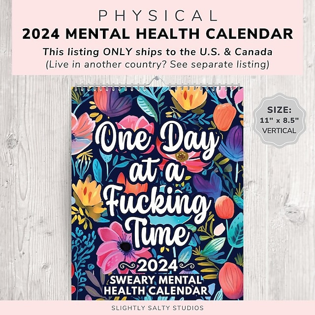  2024 kalenteri, joulusisustus lahja mielenterveys 2024 seinäkalenteri hauska, luova kuukausisuunnittelija kiroileva mielenterveyskalenteri, värikäs taide kukkakalenteri