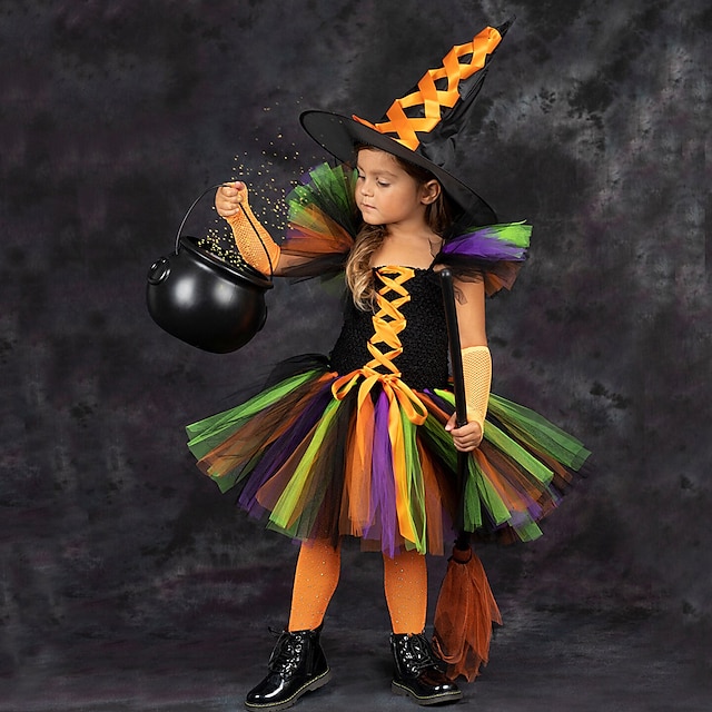  Witch Halloween Dress Cosplay Costume Tutu Walpurgis Night Cosplay Kid's Girls' Carnival Masquerade Mardi Gras Performance Party Halloween Easy Halloween Costumes Dress Up