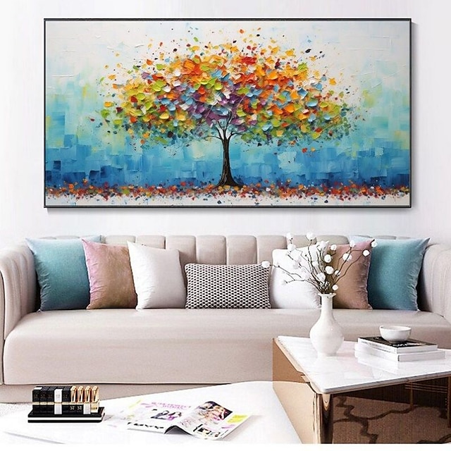  Handmade Oil Painting Canvas Wall Art Decoration Modern Living Room Sofa Background Wall Money Tree for Home Decor Rolled Frameless Unstretched Painting
