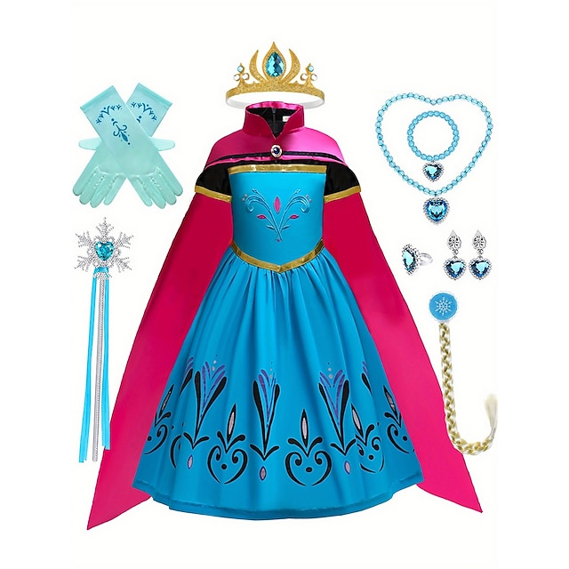  Frozen Fairytale Princess Anna Flower Girl Dress Theme Party Costume Tulle Dresses Girls' Movie Cosplay Cosplay Halloween Blue 1 Blue Halloween Carnival Masquerade Dress Accessory Set