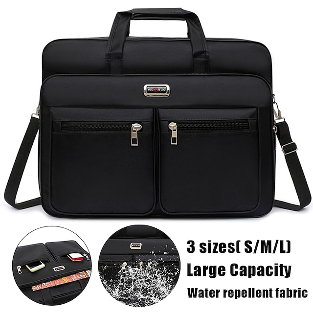  Men's Crossbody Bag Briefcase Shoulder Bag Satchel Oxford Cloth Office Daily Zipper Large Capacity Waterproof Lightweight Solid Color Black