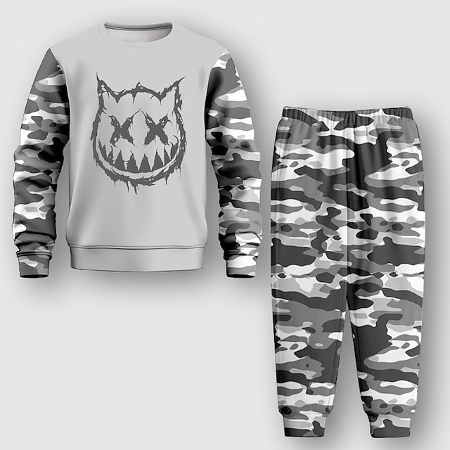  Boys 3D Camo Sweatshirt & Pants Set Long Sleeve 3D Printing Fall Winter Active Fashion Cool Polyester Kids 3-12 Years Crew Neck Outdoor Street Vacation Regular Fit