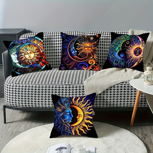  Двусторонняя наволочка в стиле бохо Sun Moon, 4 шт., мягкая декоративная квадратная подушка, наволочка для спальни, гостиной, дивана, кресла