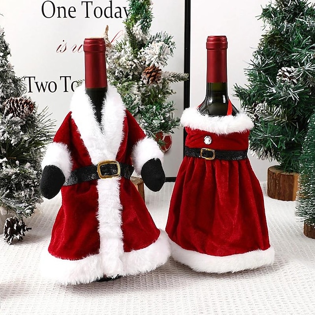  kreativní taška na červené víno, vánoční šaty obal na láhev vína, vánoční sukně dekorace na láhev vína, vánoční obal na červené víno