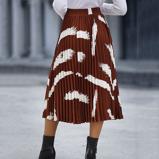  Women's Skirt Swing Polyester Midi Black Brown Khaki Skirts Pleated Fall & Winter High Waist Street Daily Fashion Casual S M L