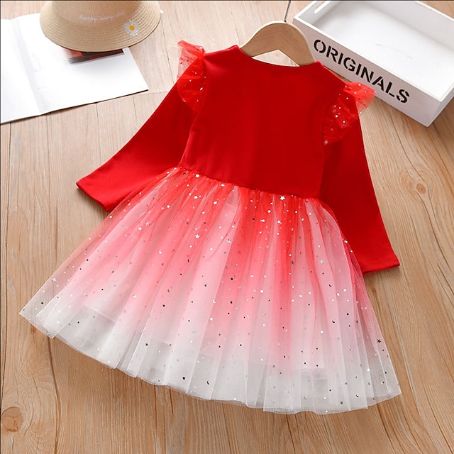  Kids Girls' Dress Gradient Long Sleeve Performance Outdoor Adorable Daily Cotton Midi Casual Dress Sheath Dress Spring Fall Winter 2-12 Years Red Royal Blue