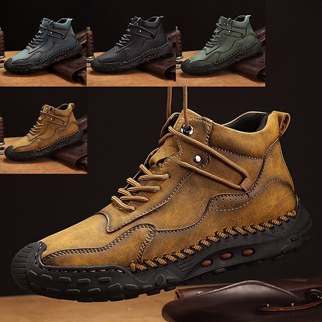 Men's High-Top Leather Hiking Boots - Waterproof and Breathable Outdoor Ankle Boots with Anti-Slip Rubber Sole, Cushioned Insole, and Reinforced Stitching for Hiking, Camping, and Work 8