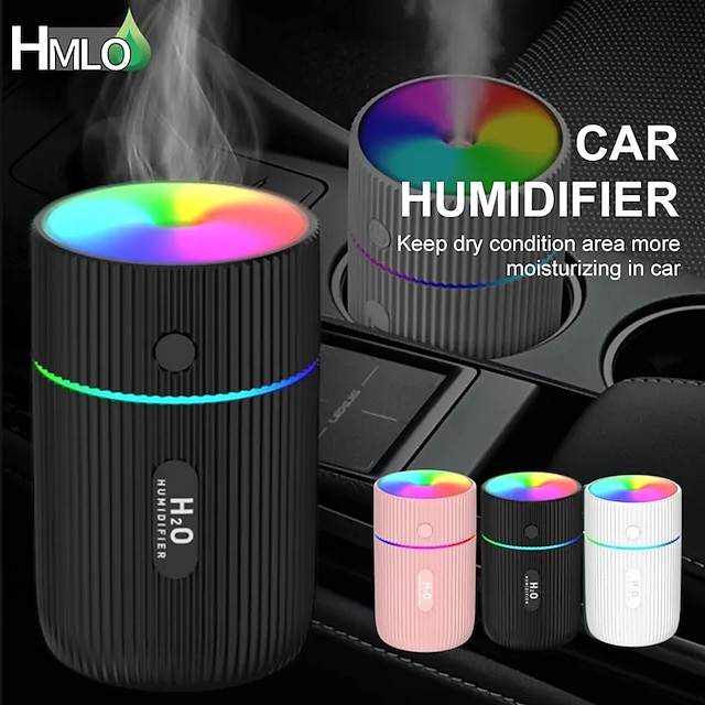  Mini humidificador de aire para coche, difusor de aceites esenciales ultrasónico usb, purificador inteligente, fabricante de niebla de aniones aromáticos para el hogar, 220ml